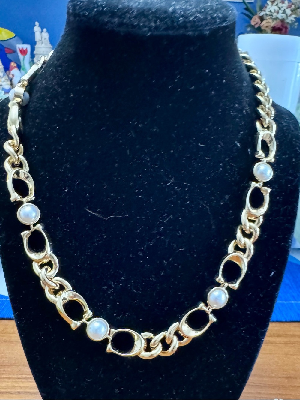 Coach C Link Necklace with Pearl Accents